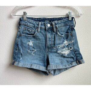 Old Navy Distressed OG High-Rise Straight sz 0 Blue Jean Denim Cuff Shorts 25x3